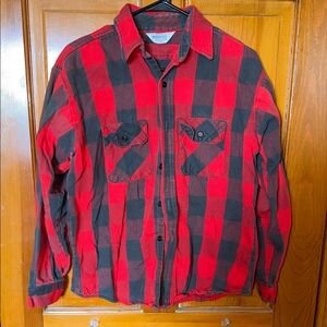 Five Brother Vintage Flannel
Red/Dark Gray Plaid 
MADE IN USA 
SIZE LARGE
